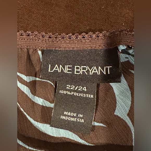 Lane Bryant Blue & Brown Sheer Floral Leave Print Square Neckline SZ  22…No Belt - Picture 13 of 13